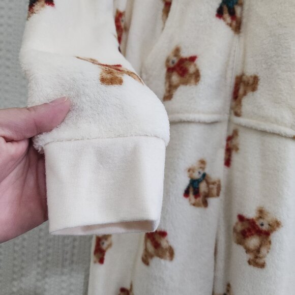 Forever 21 Teddy Bear Fleece Hooded Onesie Pajamas Cream Cozy Size Small - Picture 8 of 12